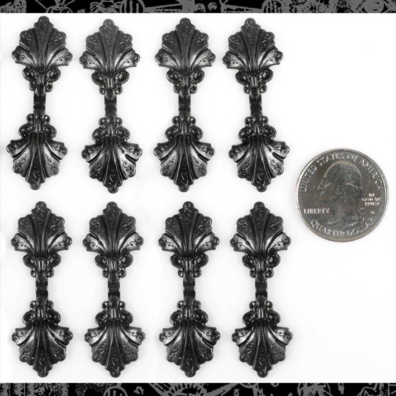 Black Plated Brass Vintage Shell Pinch Connector - Set of Four - BB-O02